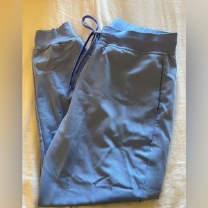 Mandala high waisted jogger scrub pant, ceil blue, size medium petite